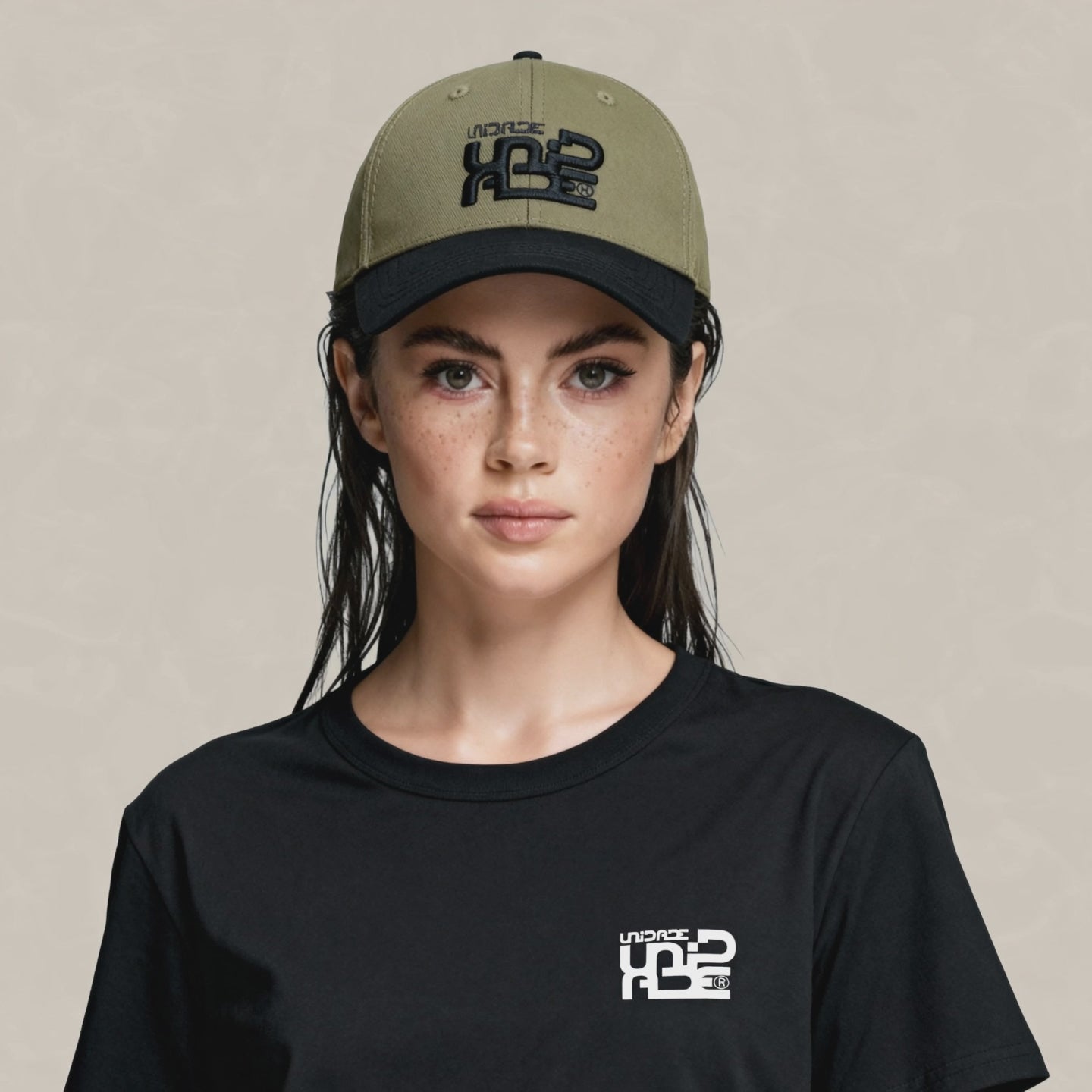 Casquette twill de coton Kaki et Noir